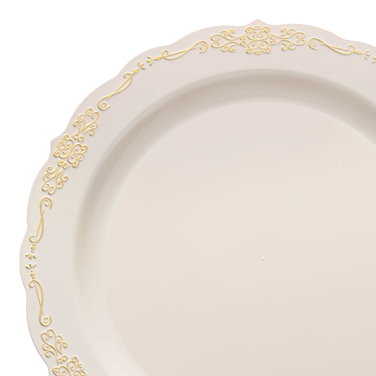 Ivory with Gold Vintage Rim Round Disposable Plastic Appetizer/Salad Plates - 7.5" (120 Plates)